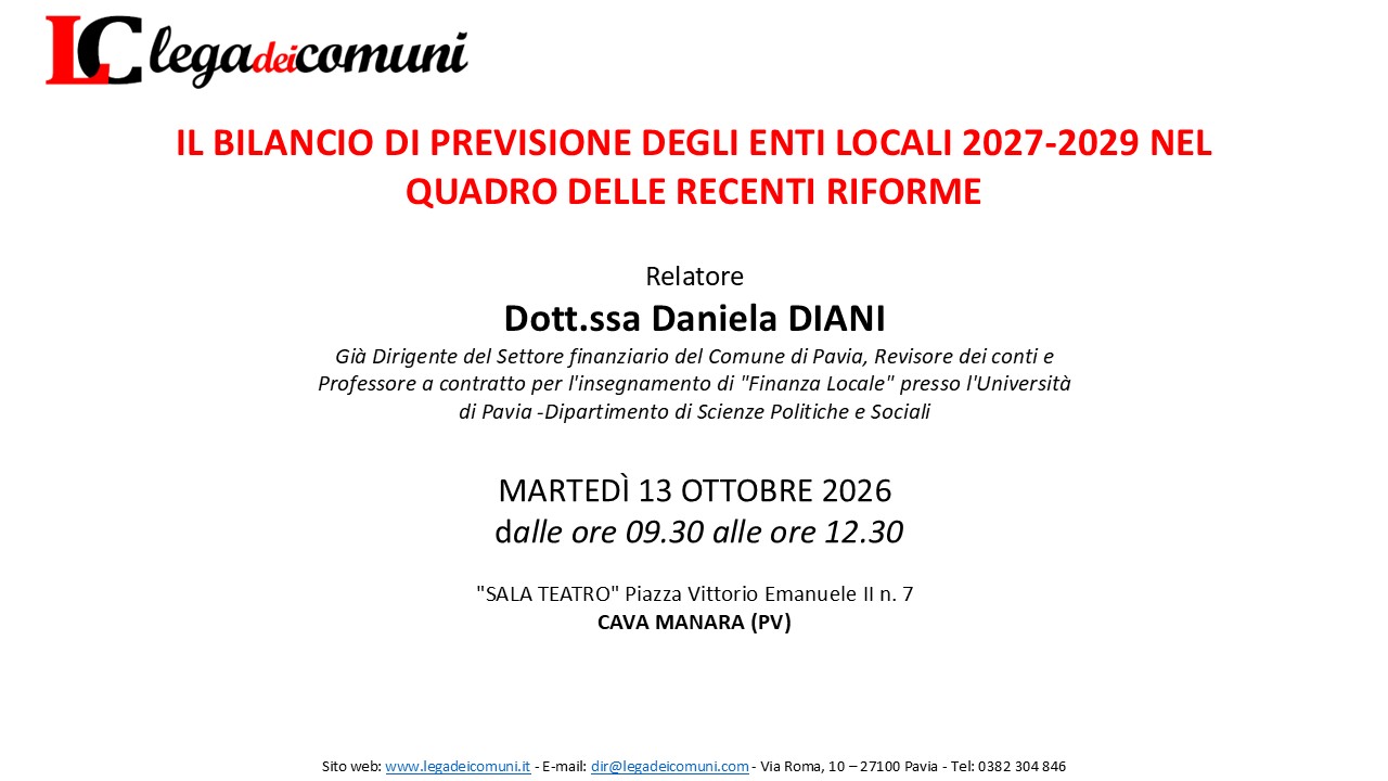 2026-10-13 – Il bilancio di previsione degli Enti Locali 2027-2029 nel quadro delle recenti riforme